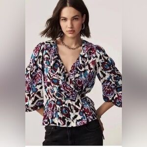 BA&SH Bash Gato Wrap Ruffle Floral Blouse Size Medium NEW NWOT, Retail $280